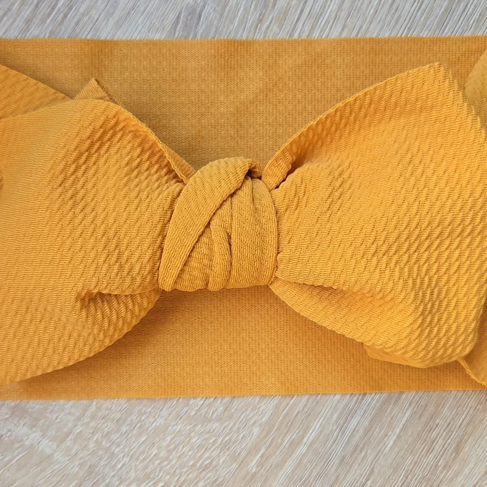 Baby Girl Mustard Yellow Big Bow Waffle Knit Headwrap Oversized Bowknot Headband